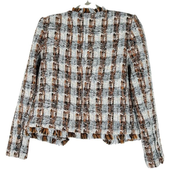 L'Agence Angelina Tweed Wool Blend Open Front Blazer in Blue/Orange Multi - Picture 4 of 9